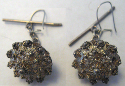 filigree cufflinks made into earrings