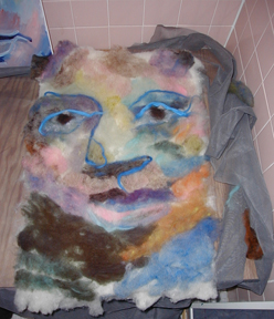 Lucy Mahler - Miriam Milgram collaborative felt portrait stage 1